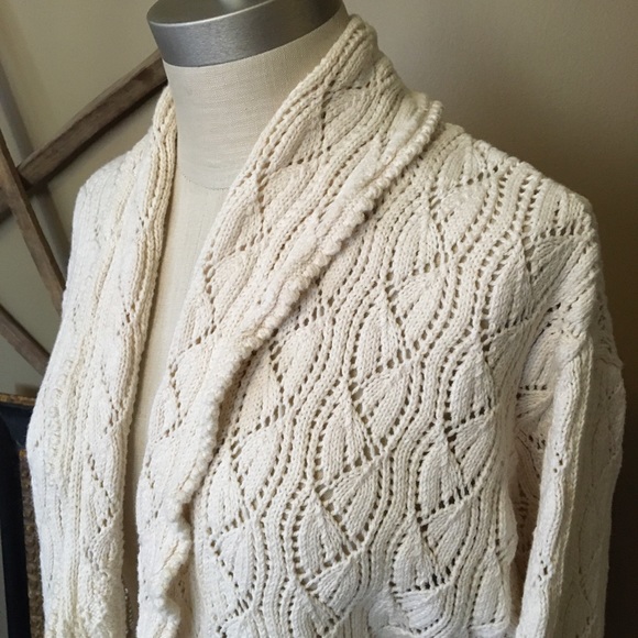 ivory cotton nylon sweater shrug cardigan - Picture 2 of 4